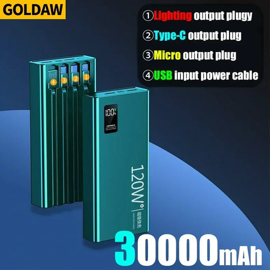 120W 50000mAh High Capacity Power Bank 4 in 1 Fast Charging Powerbank Portable Battery Charger For iPhone Samsung Huawei Xiaomi