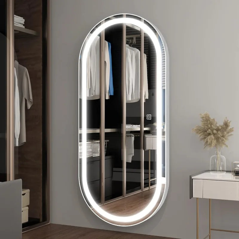 70" x 32" Large Luxury Wall Mounted Mirror with LED Lights - Oval Full Length Mirror, LED Lighted Full Body Dressing Mirr