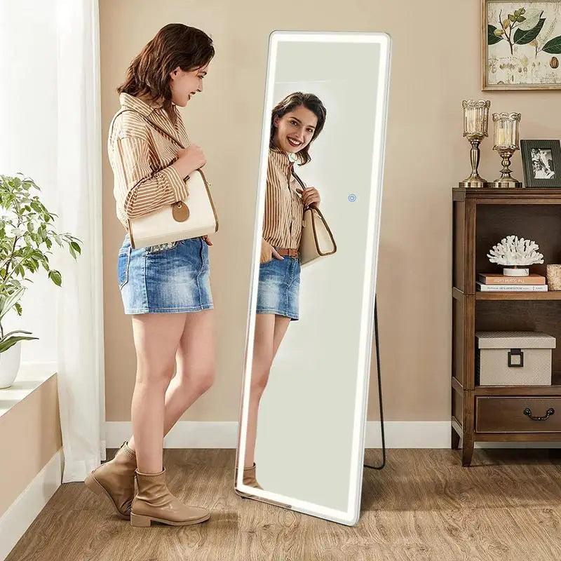 Full Length Mirror with LED Lights, 64"x21" Lighted Floor Standing Mirror Decor Durable