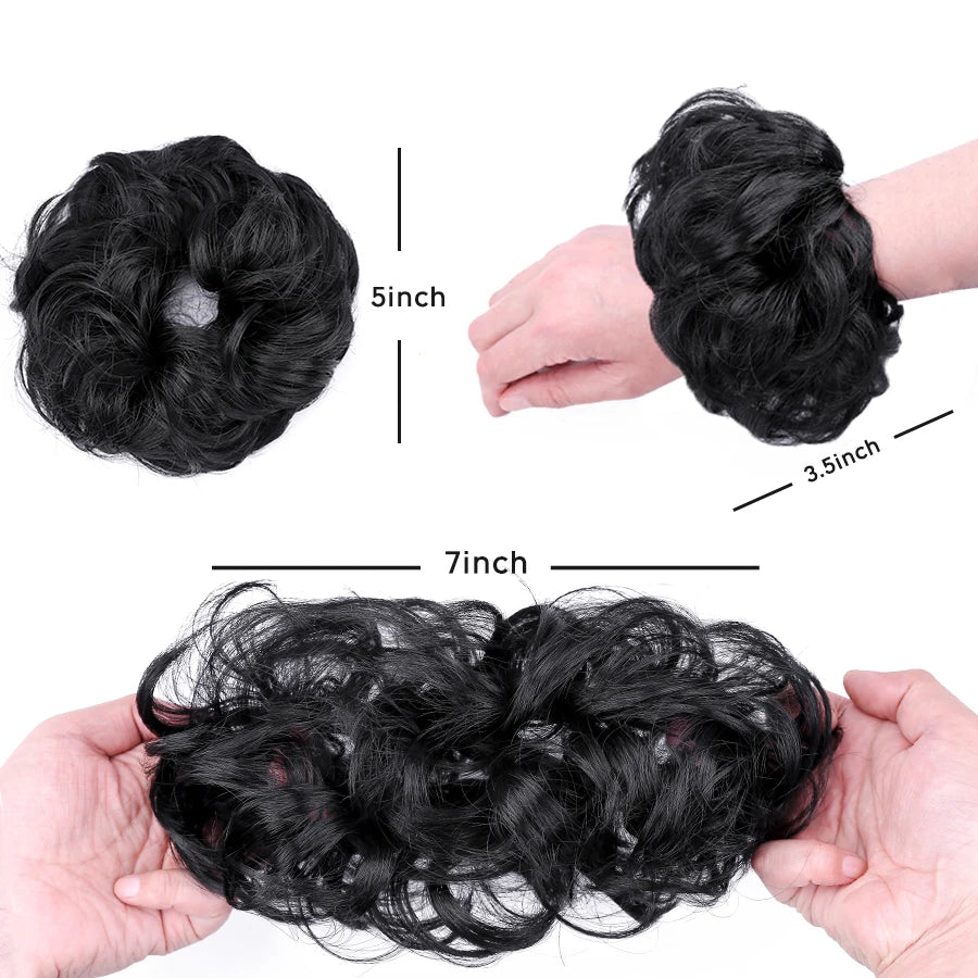 AliLeader Synthetic Chignon Hair Extension Curly Hair Bun Short Messy Hair Band Donuts Elastic Drawstring Ponytail Women