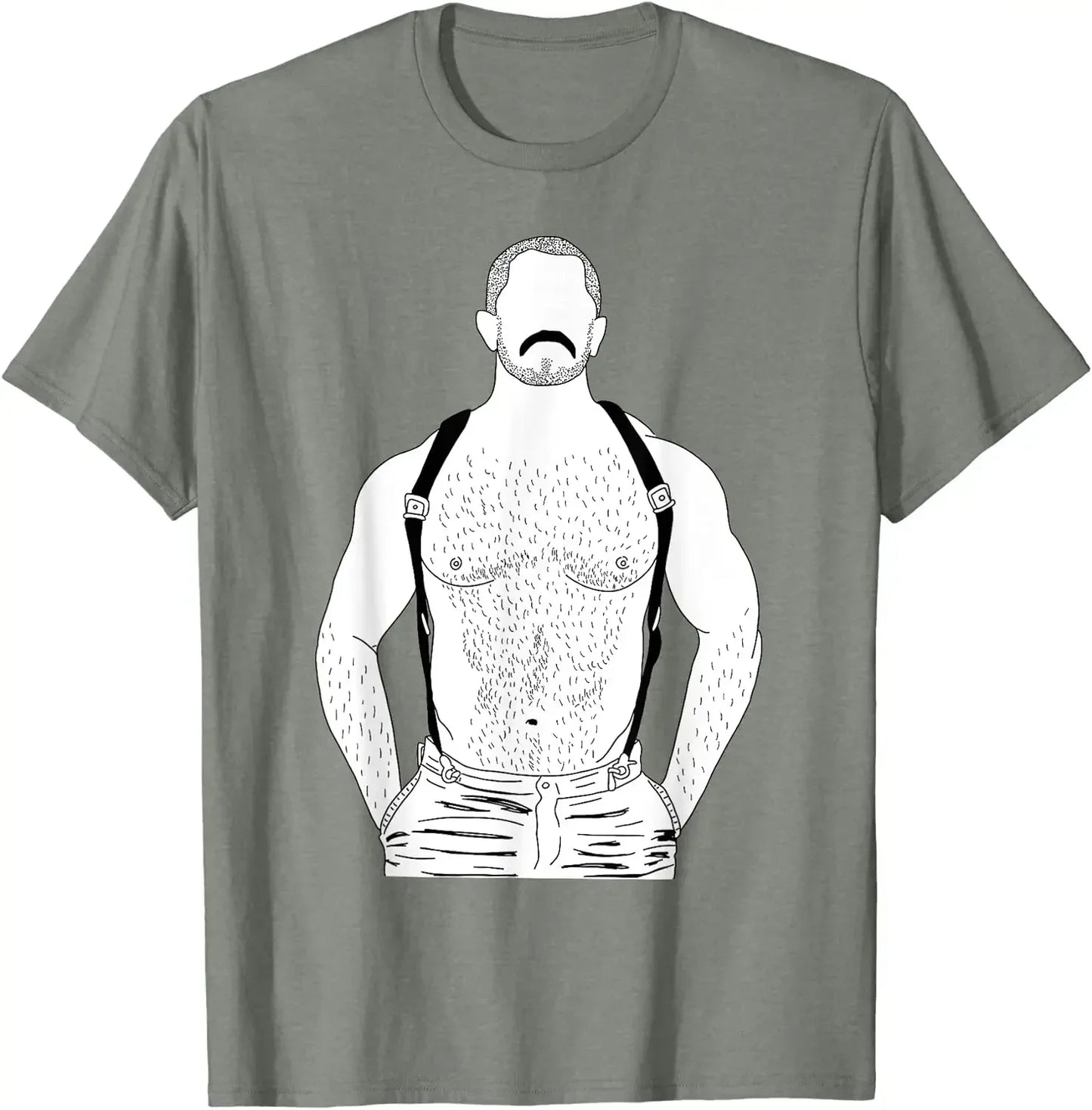 fashion heavyweight vintage Summer Round Collar streetwea Gay Leather Gay Daddy Man Bear Kink Fetish  Gay Mustache T-Shirt