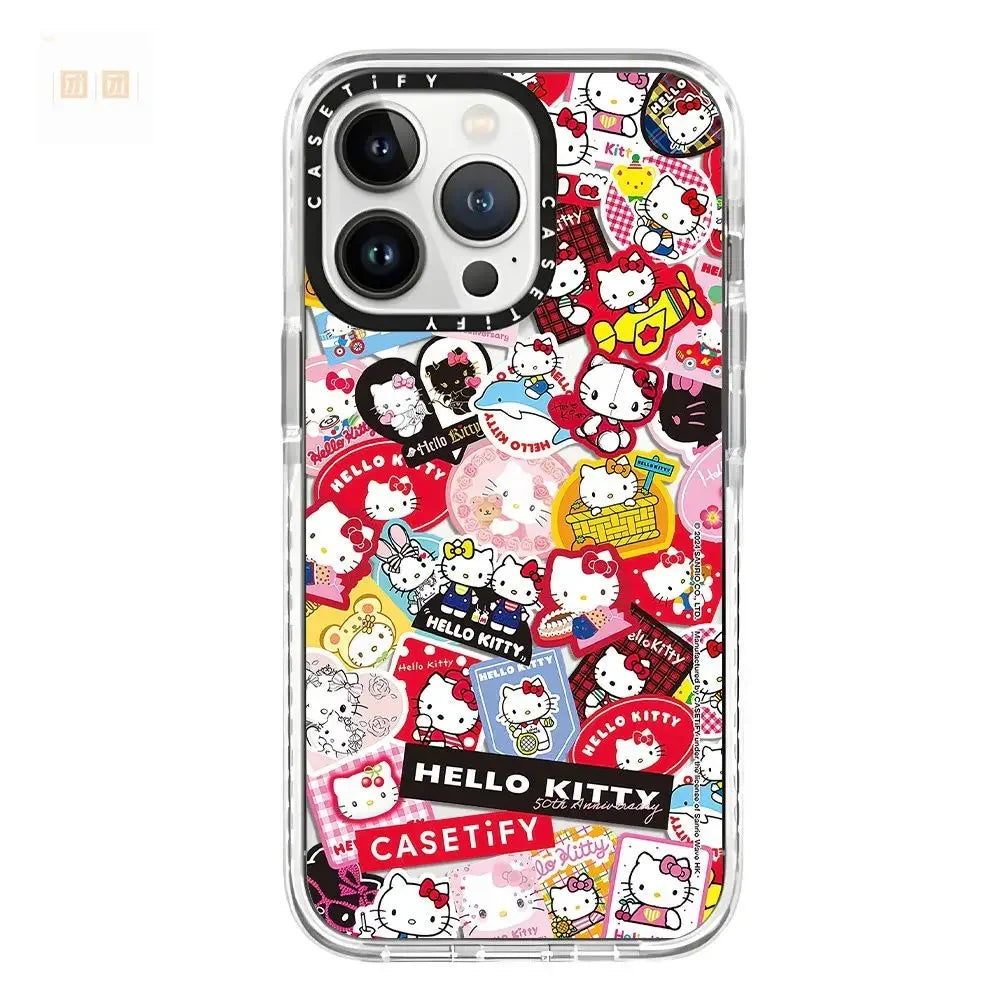 Sanrio Cartoon Hello Kitty Sticker Phone Case All-Inclusive Painted Soft Protection Case for iPhone 11 12 13 14 15 Pro Max X XS