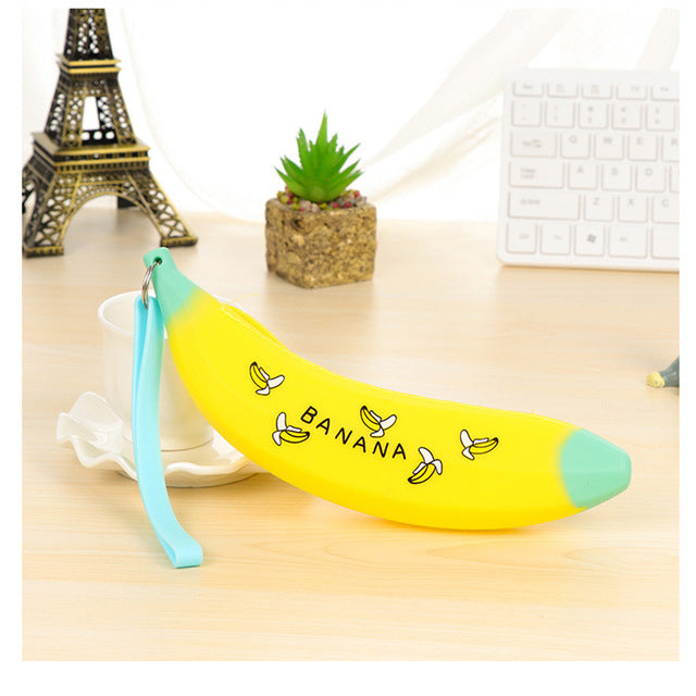 Simple Banana Green Onion Student Pencil Bag Super Cute Silicone Large Capacity Female Pencil Case Purse