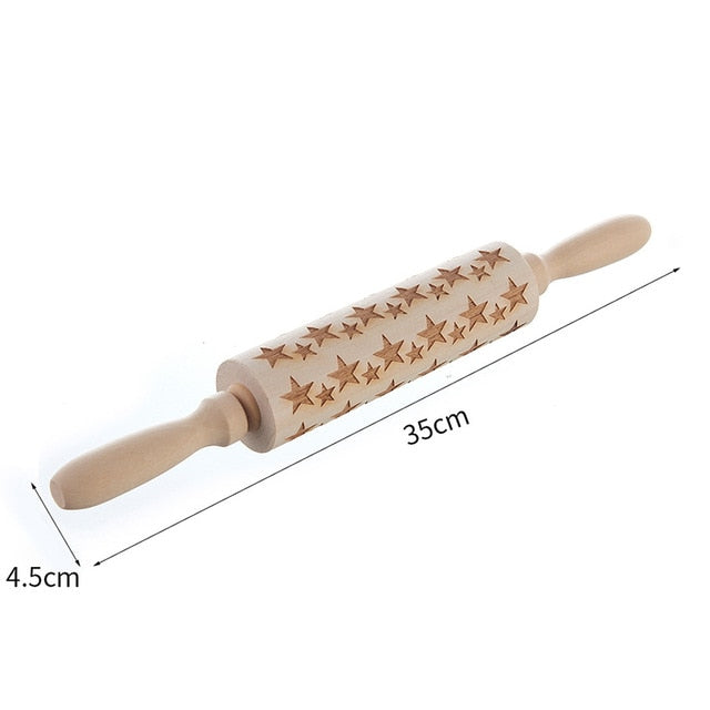 Merry Christmas Elk Wooden Print Rolling Pin Christmas Home Decorations Navidad Decor Noel Dessert Tools New Year 2020 DIY Craft