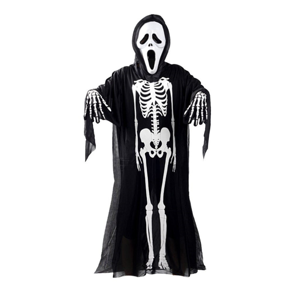 Skull Skeleton Ghost Cosplay Costume Adults Kids Halloween Carnival Masquerade Fancy Dress Clothes+Skull Devil Mask+Gloves