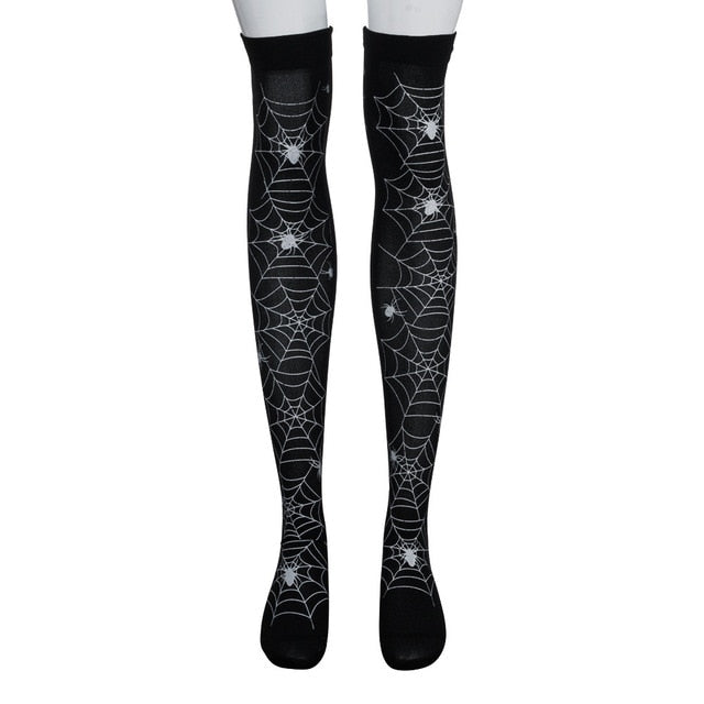 Halloween Black White Long Knee High Socks Costume Masquerade Carnival Cosplay Soft Wind Thigh Stockings Over The Knee