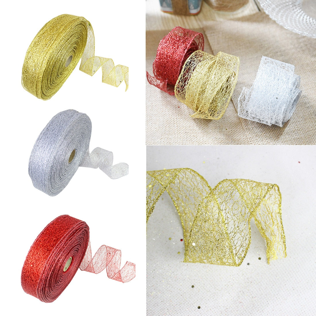 200*5cm Gold and Silver Silk Satin Ribbon Metallic Luster Party Wedding Decoration Gift Christmas New Year DIY Decor Material