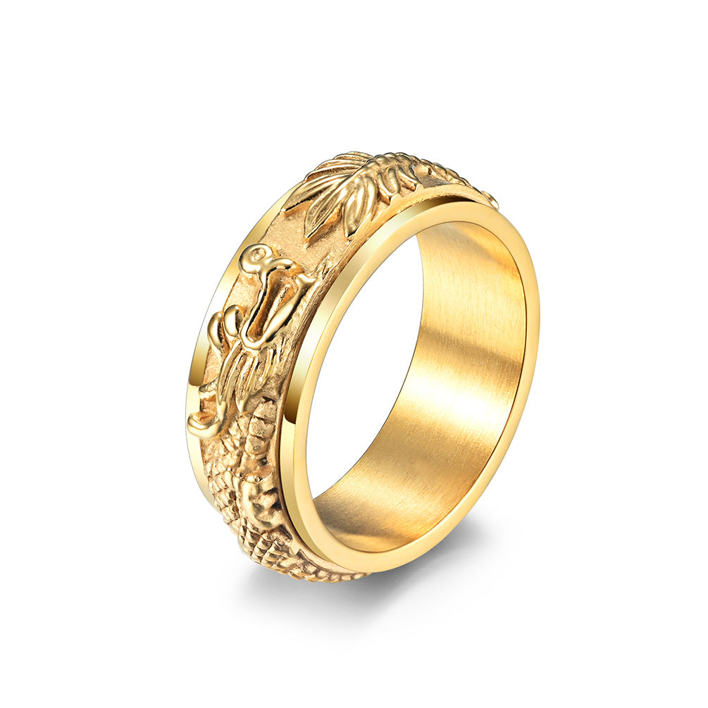 National Style Panlong Rotatable Decompression Ring Domineering Longteng Transfer Gold-Plated Men's Ring