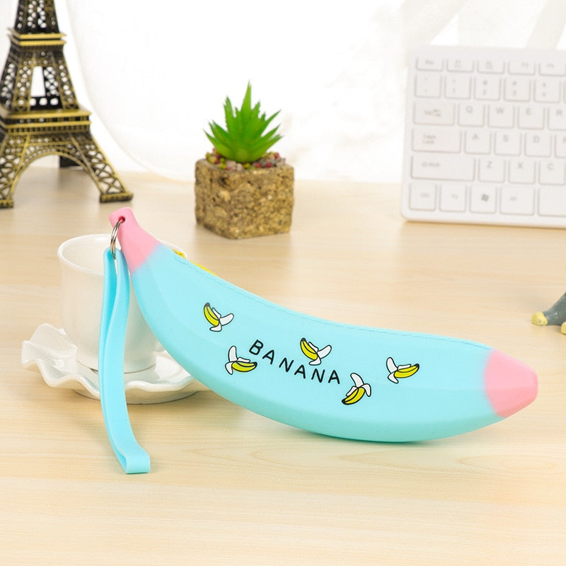 Simple Banana Green Onion Student Pencil Bag Super Cute Silicone Large Capacity Female Pencil Case Purse