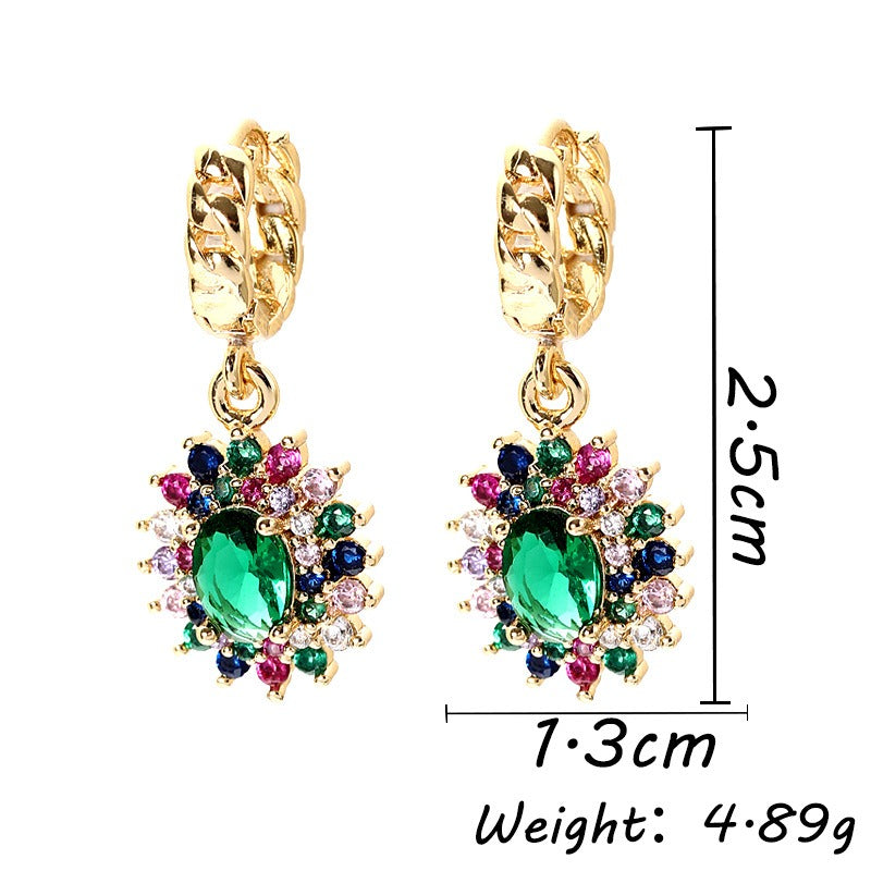 Fashionable full set zircon oval earrings