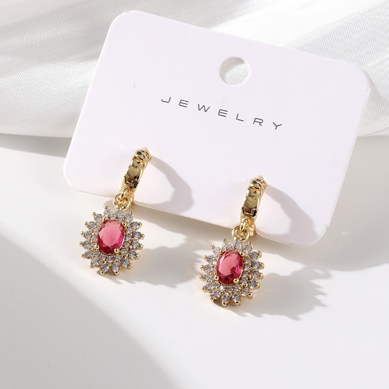 Fashionable full set zircon oval earrings