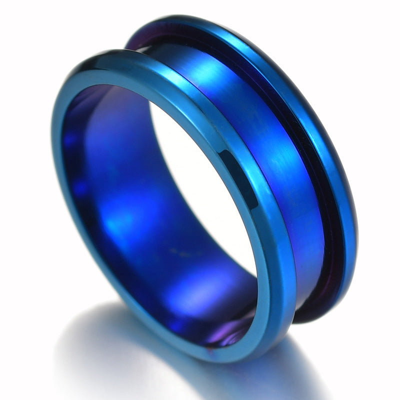 Creative Smooth 8mm Titanium Steel Color Groove Ring Fashion Double Bevel Ring