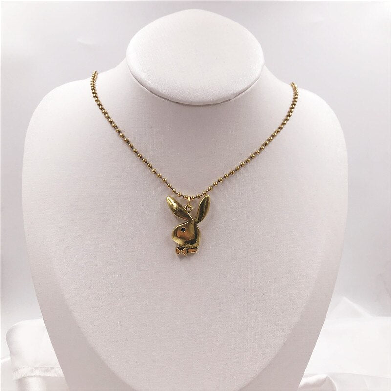 New Women Fashion Cute Long Ear Bunny Pendant Necklaces Charm Playboy Necklace Party Jewelry Collier Femme