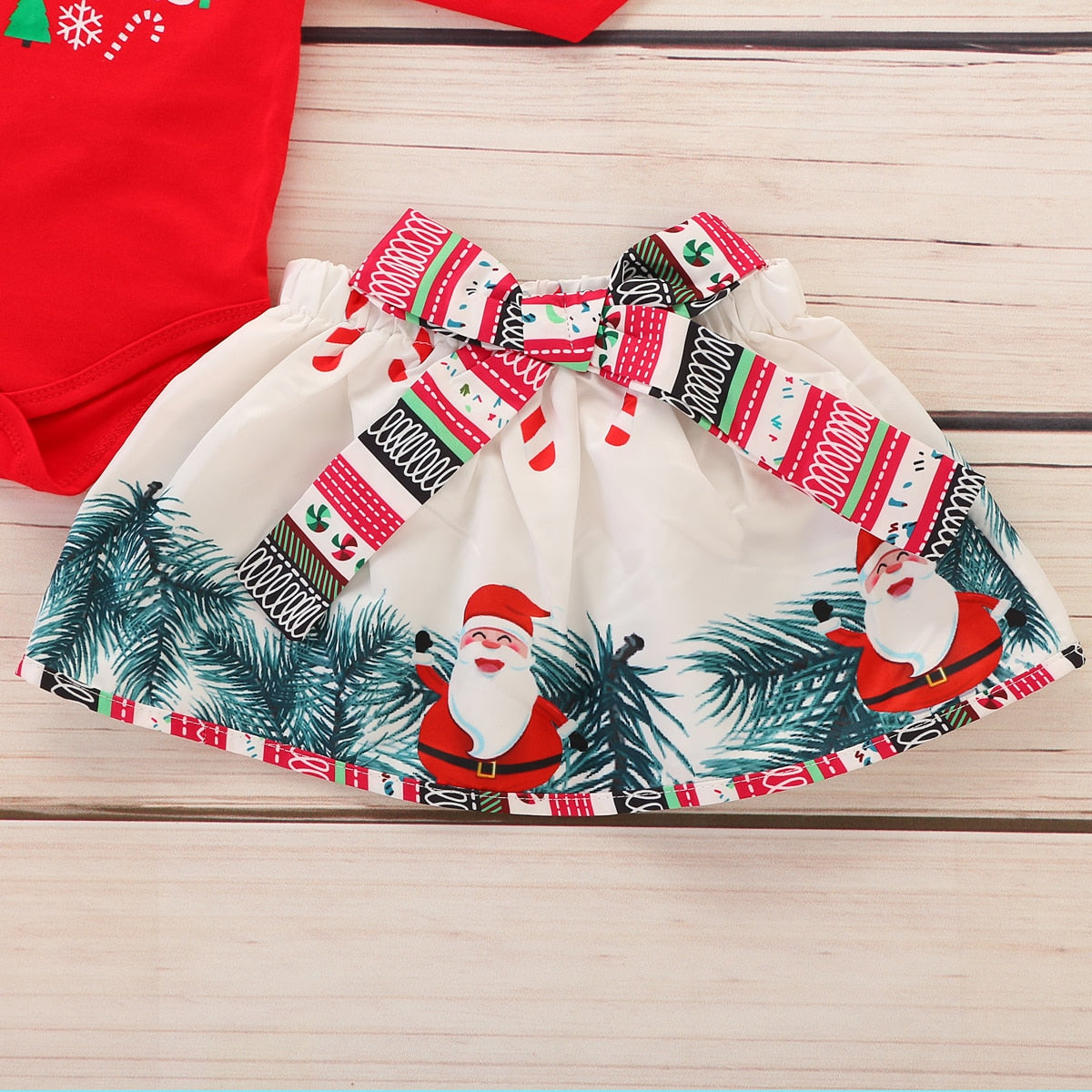 My First Christmas Girl Clothes Baby Girl Clothes Set 3Pcs Pure Red Tops Bodysuit+Bow Skirt+Headband Baby Christmas