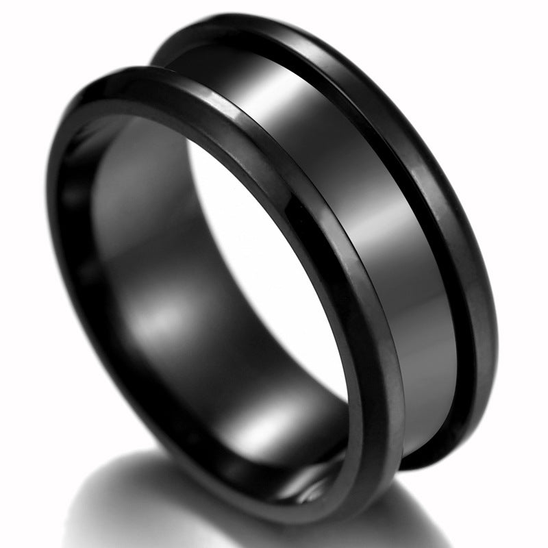 Creative Smooth 8mm Titanium Steel Color Groove Ring Fashion Double Bevel Ring