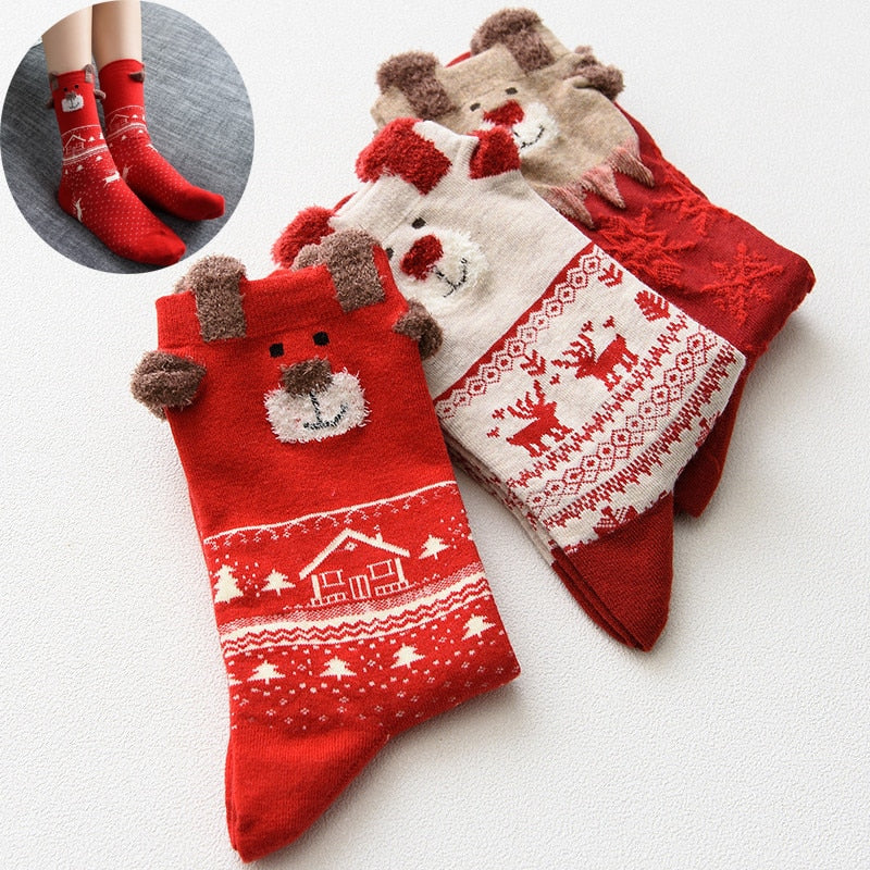 New Women Sock Winter Warm Christmas Gifts Stereo Socks Soft Cotton Cute Santa Claus Deer Socks Xmas Christmas Socks Cute