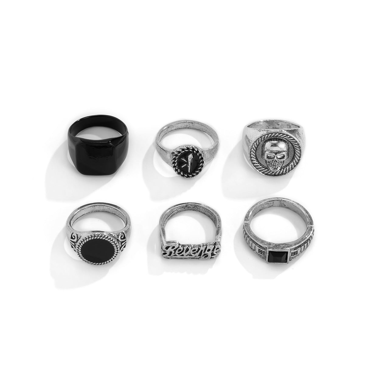 Geometric Crystal 6-Piece Set Ring Simple Personality Fashion Trendy Alloy Retro Set Ring For Men