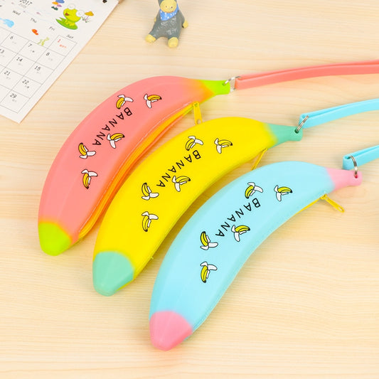 Simple Banana Green Onion Student Pencil Bag Super Cute Silicone Large Capacity Female Pencil Case Purse