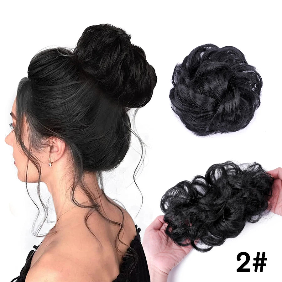 AliLeader Synthetic Chignon Hair Extension Curly Hair Bun Short Messy Hair Band Donuts Elastic Drawstring Ponytail Women