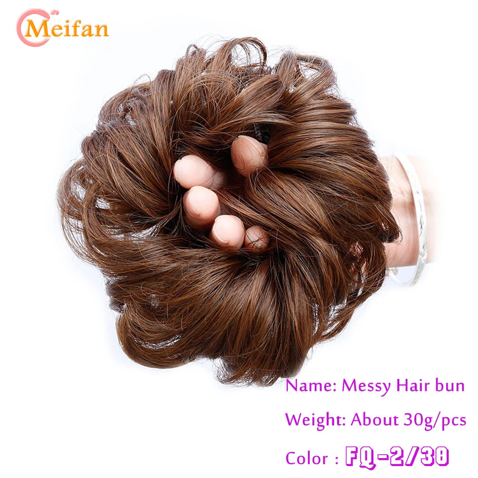 MEIFAN Synthetic Chignon Elastic Rubber Band Fake Hair Bun Clip in on Hair Tail Extension Updo Hair Piece Ponytail For Women