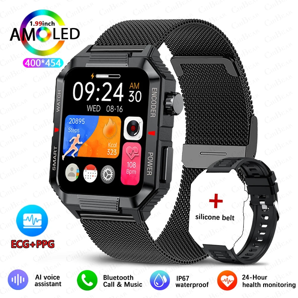 GPS Outdoor Military Smart Watch 2.01 Inch Screen Bluetooth Call Voice Assistant Watch Sports Fitness Waterproof Smartwatch Men