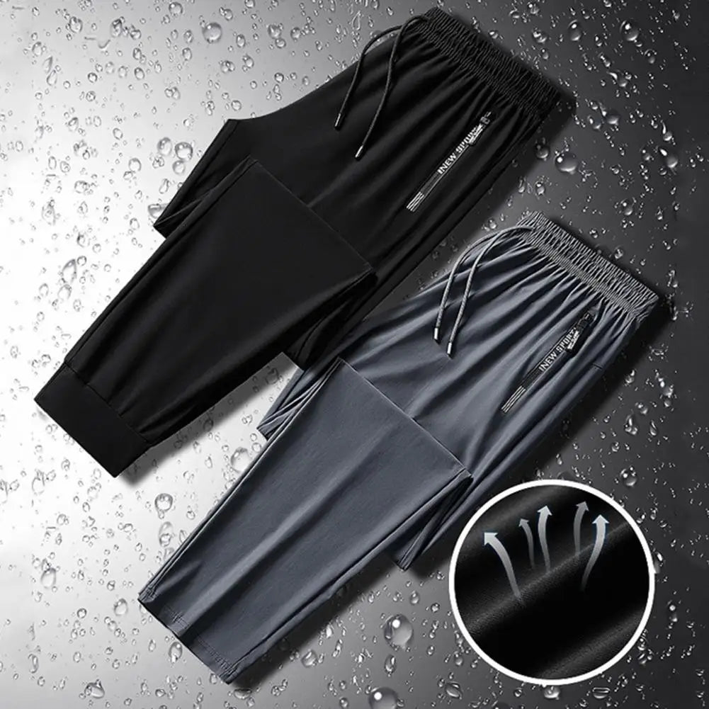 Men Ice Silk Pants Summer Ultra-thin Cooling Quick-drying Sports Casual Pants Loose Breathable Outdoor Training Fitness Trousers