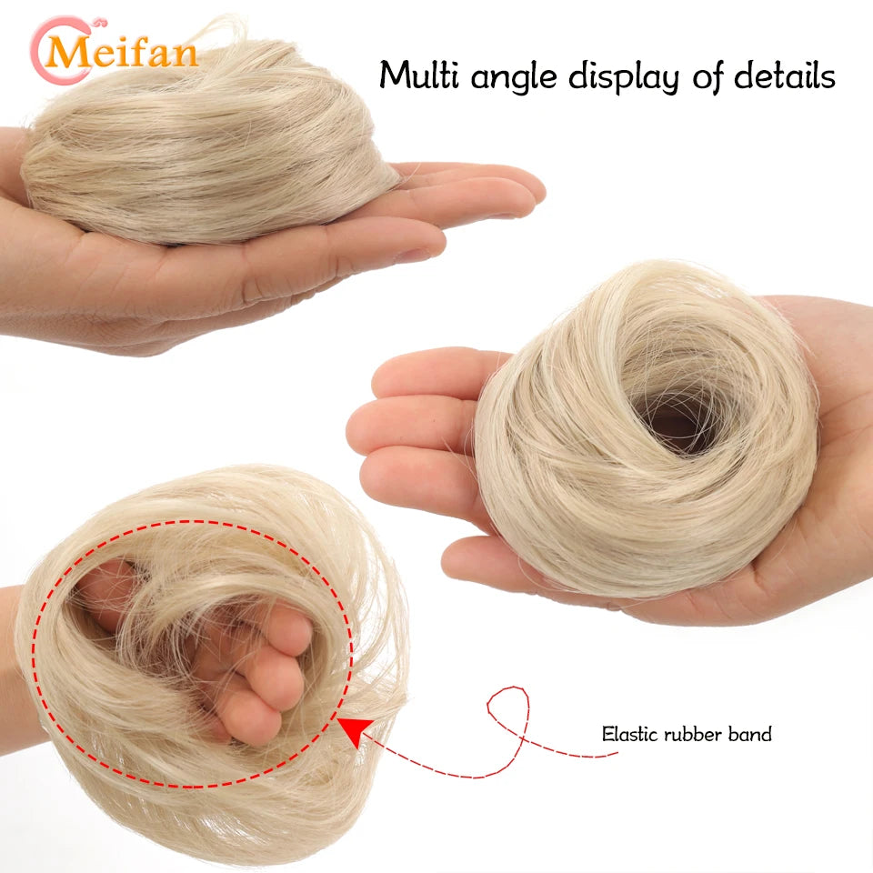 MEIFAN Synthetic Chignon Elastic Rubber Band Fake Hair Bun Clip in on Hair Tail Extension Updo Hair Piece Ponytail For Women