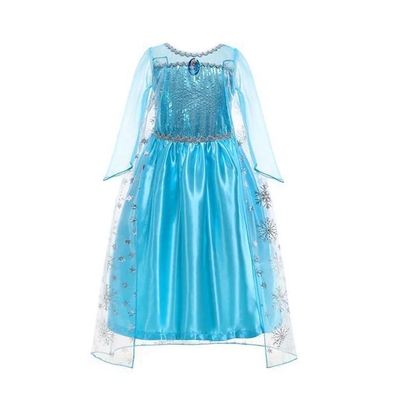 Disney Girls Elsa Princess Dress for Long Sleeve Kids Birthday Cosplay Frozen Costume Fancy 2024 Carnival Dress Up Party Costume