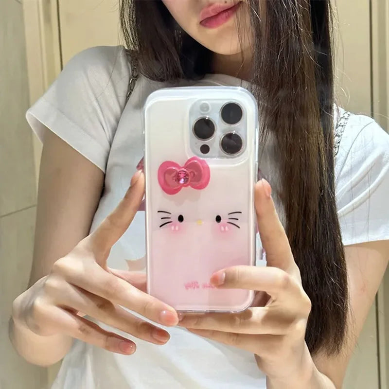 New Cute Sanrio Hello Kittys IPhone Case Kawaii Anime IPhone 15 14 13 12 11 All Inclusive Anti Drop Soft Shell Toy Girl Gifts