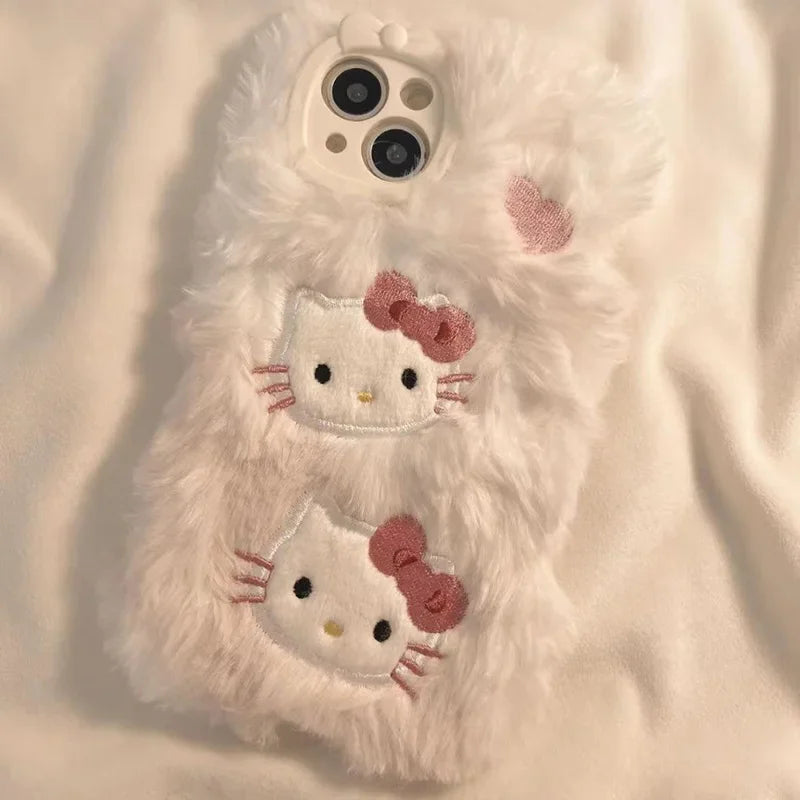 Cute Sanrio Hello Kittys Plush IPhone14 15 13 12Pro Cases Kawaii Cartoon 11promax XR 6 7 8Plus Embroid Protectuve Case Girl Gift