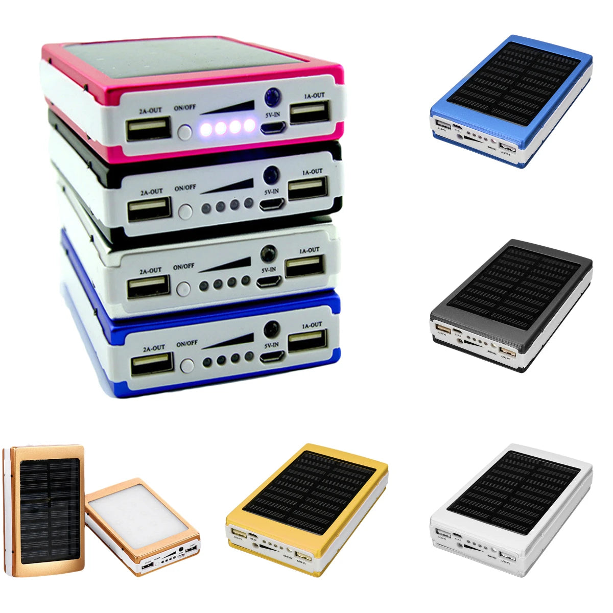 5x18650 Powerbank Portable Pover Power Bank 18650 Solar Power Bank Case DIY Box Dual USB Kit Phone Charger Flashlight