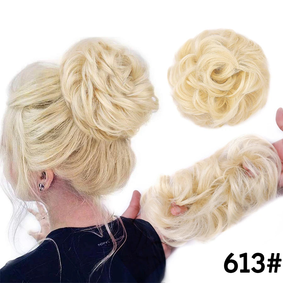 AliLeader Synthetic Chignon Hair Extension Curly Hair Bun Short Messy Hair Band Donuts Elastic Drawstring Ponytail Women