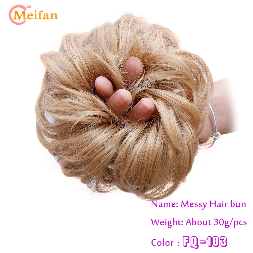 MEIFAN Synthetic Chignon Elastic Rubber Band Fake Hair Bun Clip in on Hair Tail Extension Updo Hair Piece Ponytail For Women