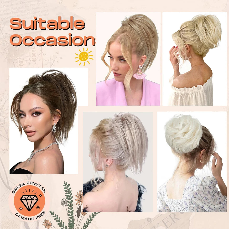 OLACARE Synthetic Straight Chignon Messy Fluffy Hair Bun Claw Clip-in Hair Extensions For Women Fake Hair Scrunchy