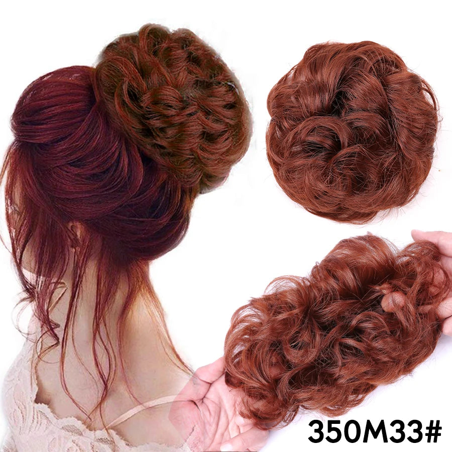 AliLeader Synthetic Chignon Hair Extension Curly Hair Bun Short Messy Hair Band Donuts Elastic Drawstring Ponytail Women