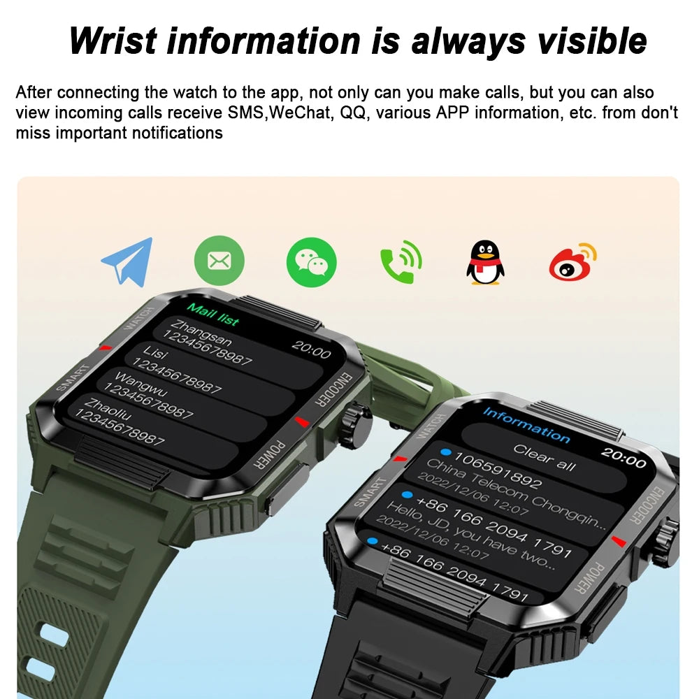 GPS Outdoor Military Smart Watch 2.01 Inch Screen Bluetooth Call Voice Assistant Watch Sports Fitness Waterproof Smartwatch Men