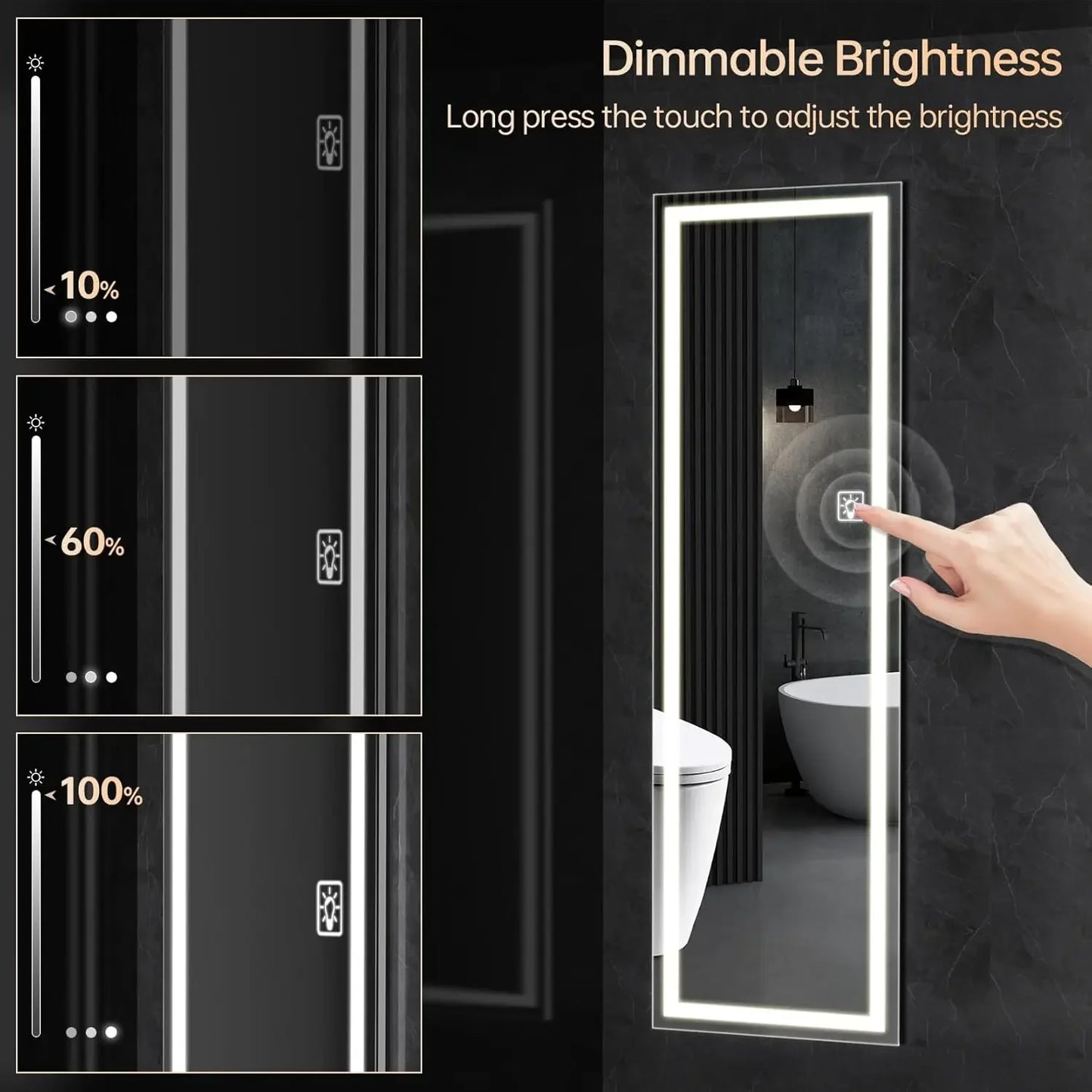 Full Length Mirror with Lights, 63"x16" Full Body Mirror with Light, Free Standing Lighted Floor Mirror, Wall Mounted LED Mirror