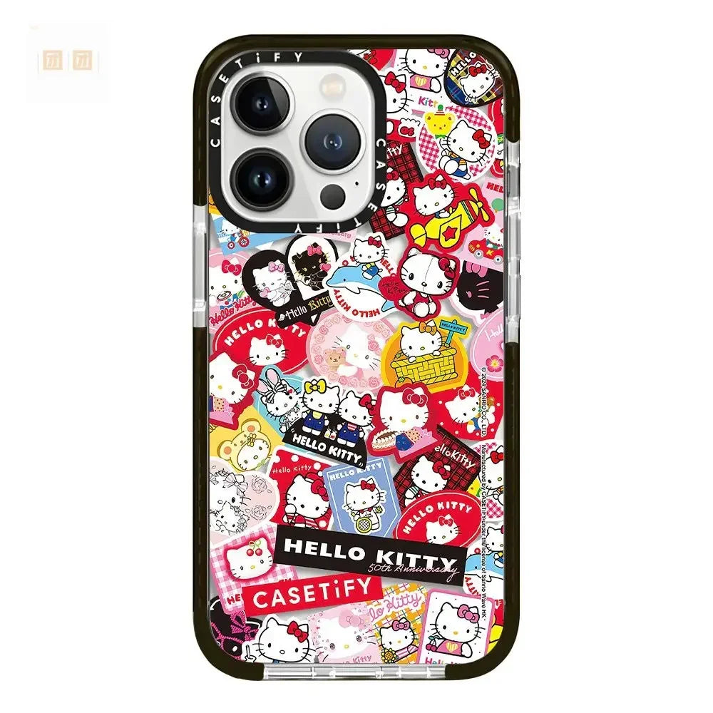 Sanrio Cartoon Hello Kitty Sticker Phone Case All-Inclusive Painted Soft Protection Case for iPhone 11 12 13 14 15 Pro Max X XS