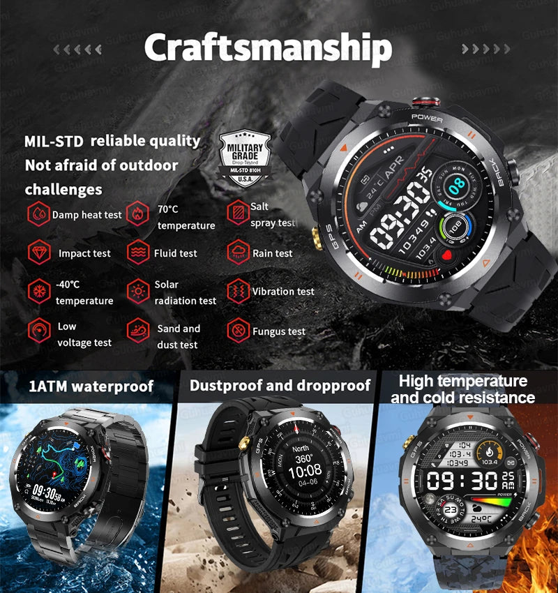 2024 New Outdoor Military GPS Smart Watch Men AMOLED HD Screen Heart Rate Blood Pressure Bluetooth Call Waterproof Smartwatches