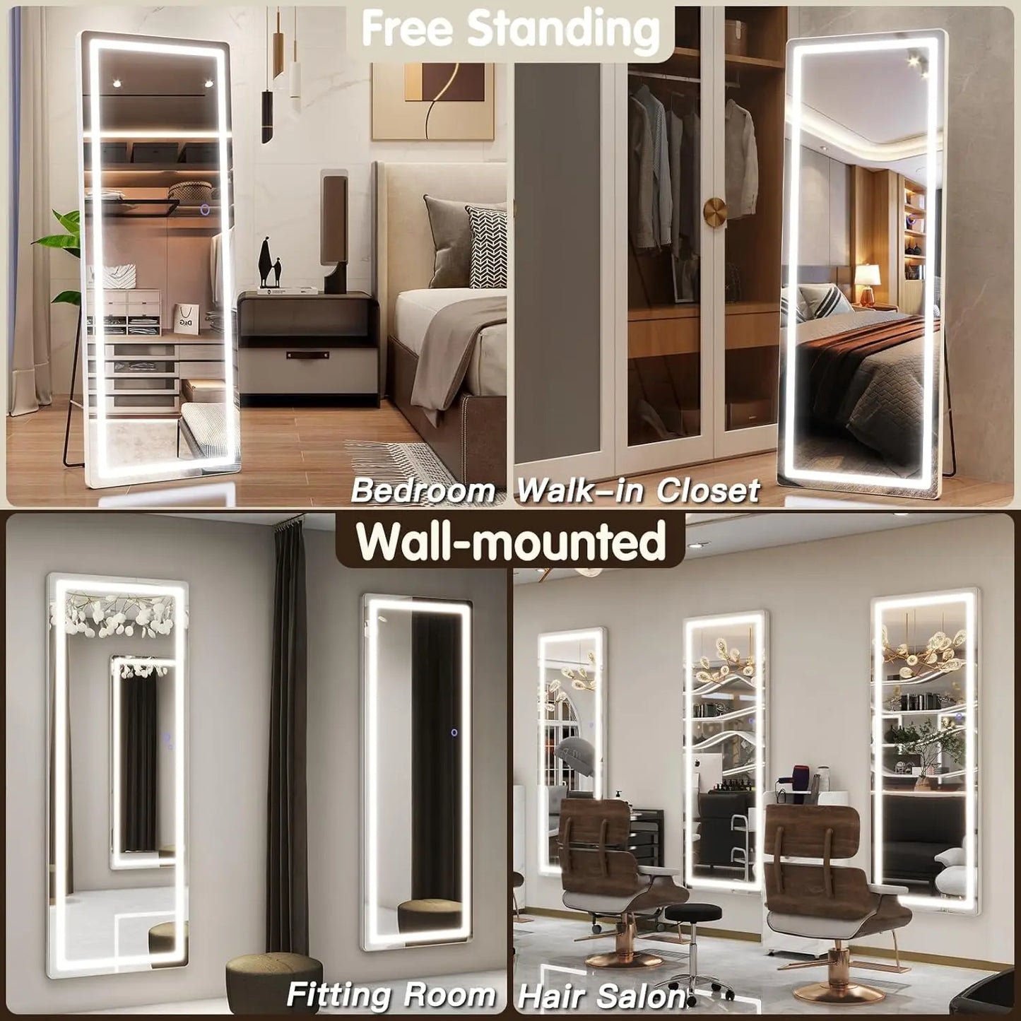 Lights, 57" x 17" LED Full Body Mirror, Free Standing Lighted Floor Mirror, Wall Mounted Hanging Mirror with Lights for Bedroom,