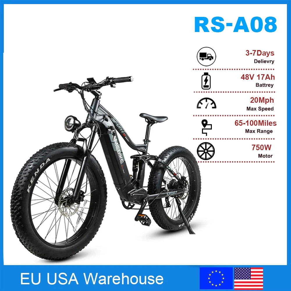 SAMEBIKE Foldable 750W 20MPH 48V Electric Bike For Adults 20" Fat Tire E-bike 62Miles MTB E-Bicycle With 17AH Removable Battery