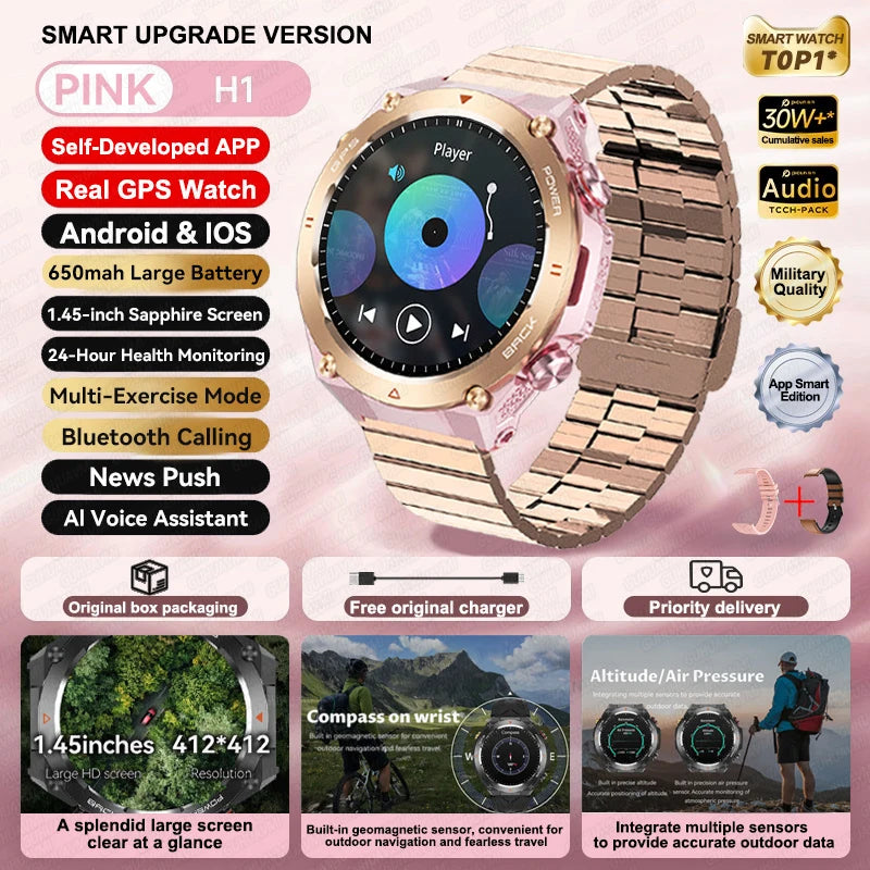 2024 New Outdoor Military GPS Smart Watch Men AMOLED HD Screen Heart Rate Blood Pressure Bluetooth Call Waterproof Smartwatches