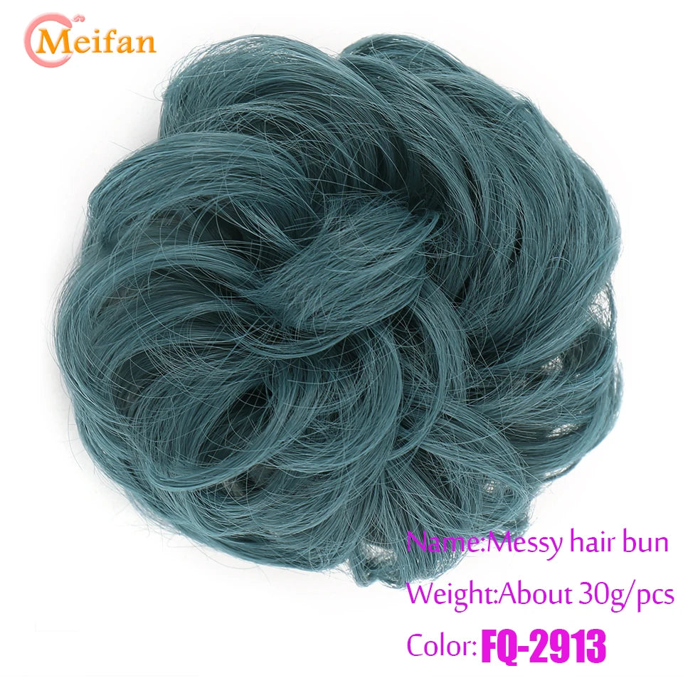 MEIFAN Synthetic Chignon Elastic Rubber Band Fake Hair Bun Clip in on Hair Tail Extension Updo Hair Piece Ponytail For Women