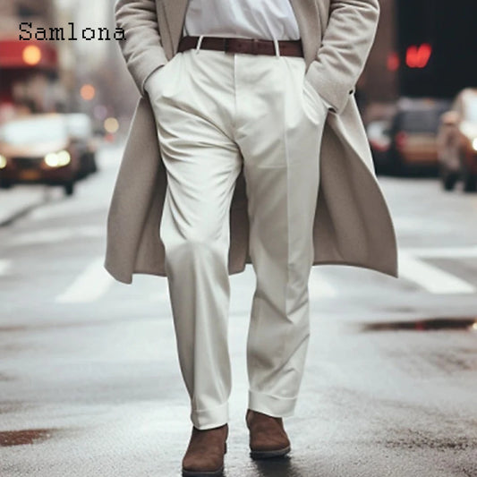 2023 Men's Stand Pocket Elegant Wide Leg Pants Solid White Party Wedding Trousers Plus Size Mens Fashion Buttons Up Suit Pants