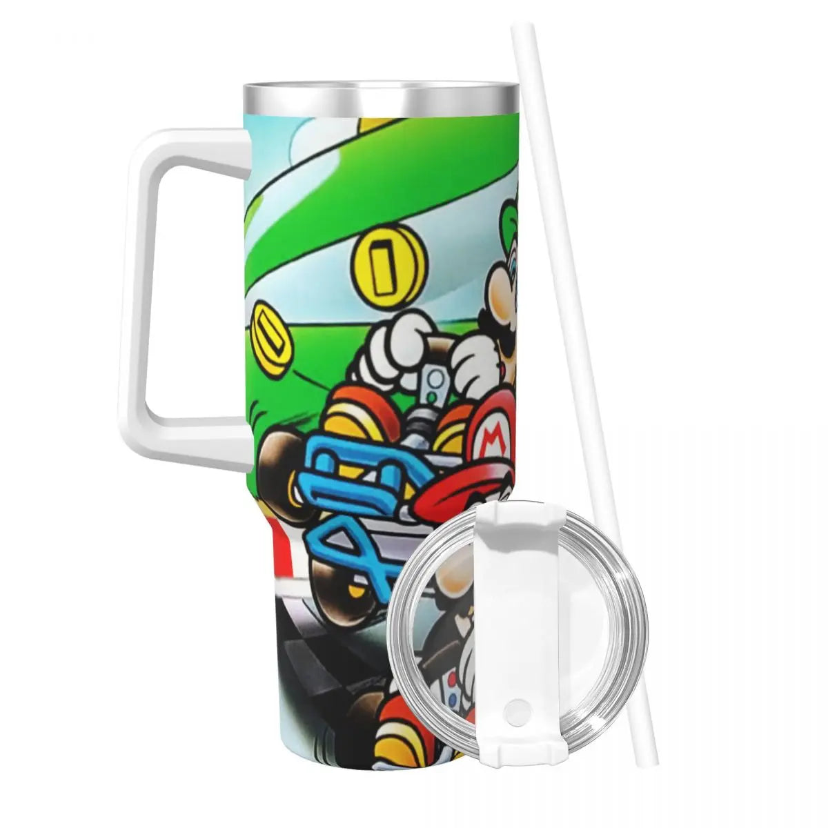 Stainless Steel Tumbler Super Mario Kart Mugs Cup With Straws Camping Cold Hot Water Bottle Heat Preservation 40oz Thermal Cups