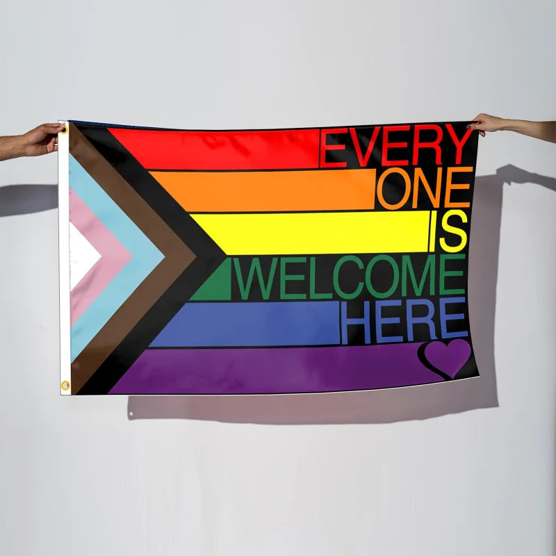 Progress Rainbow Pride Flag 3x5FT 35.43X59.06inch Everyoneryone Is Welcome Here Evs For Gay Pride