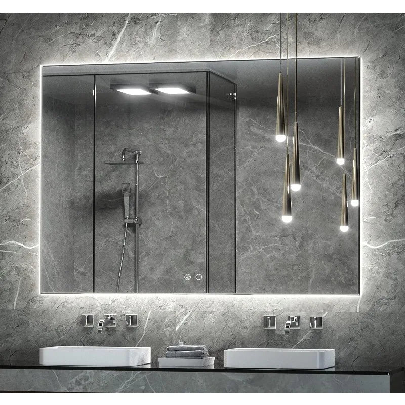 Backlit LED Bathroom Mirror with Acrylic Wrapped Light Strips, Anti-Fog, Stepless Dimmable, Large Lighted Bathroom Vanity Mirror