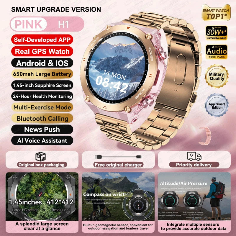 2024 New Outdoor Military GPS Smart Watch Men AMOLED HD Screen Heart Rate Blood Pressure Bluetooth Call Waterproof Smartwatches