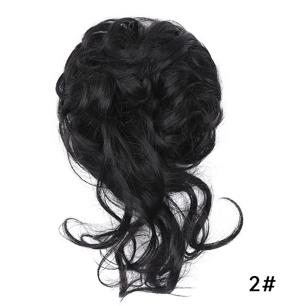 AliLeader Synthetic Chignon Hair Extension Curly Hair Bun Short Messy Hair Band Donuts Elastic Drawstring Ponytail Women