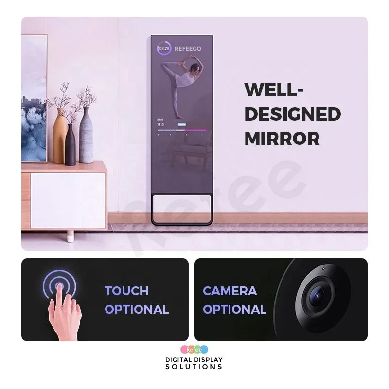 Android smart touch screen fitness mirror digital sport indoor led exercise gym mirror display